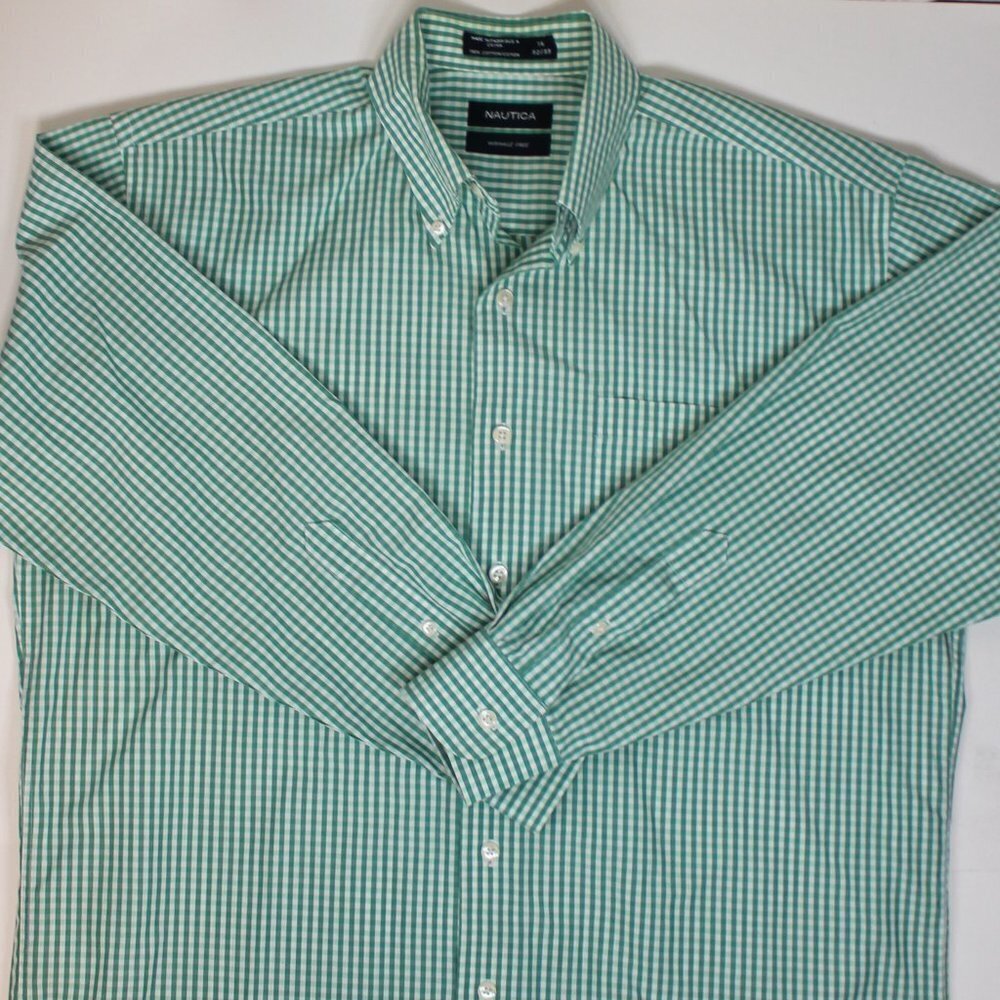 Nautica Green Gingham Wrinkle Free Button Down